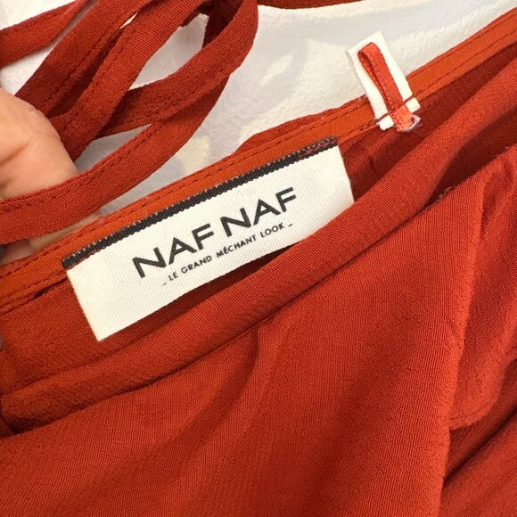 NAF NAF Dress Ruffle V Neck Rust Orange Boho - Picture 3 of 9